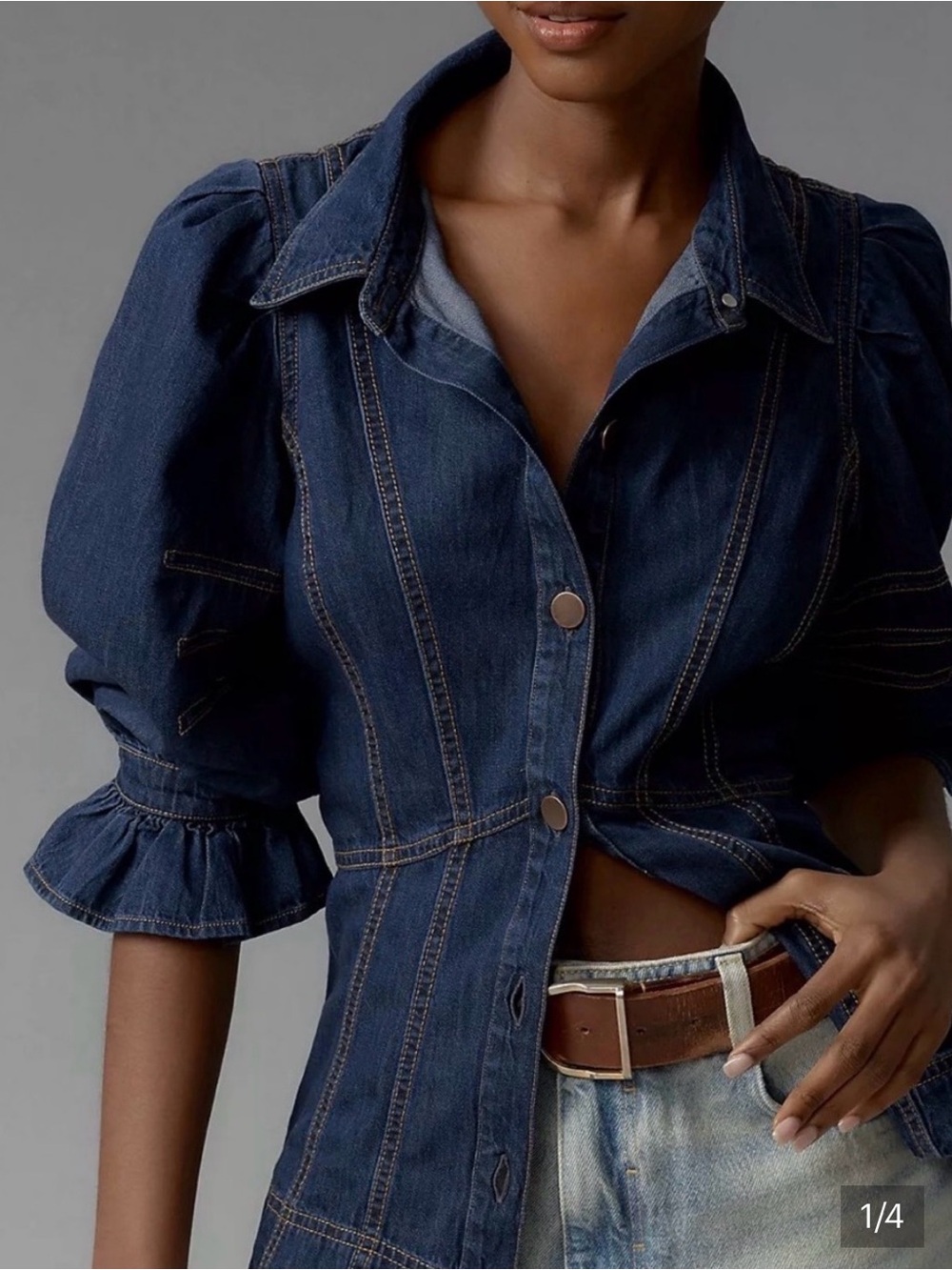 Anthropologie Dark Blue Denim Button-Front.